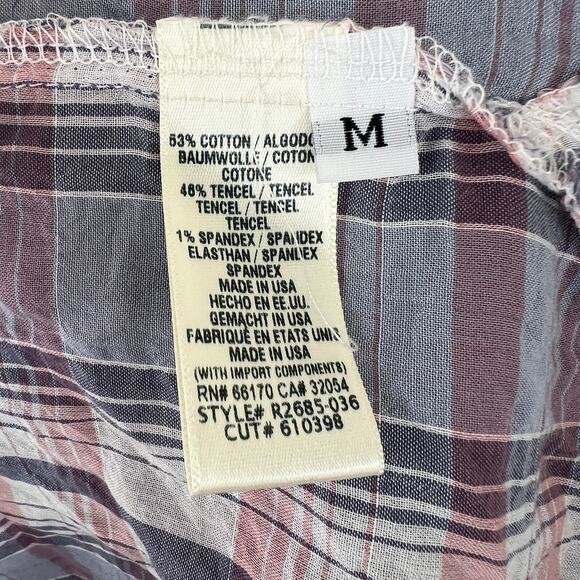 NWT ANTHROPOLOGIE Cloth & Stone Purple Plaid Short Sleeve Tie Button Up Shirt M - Picture 9 of 10